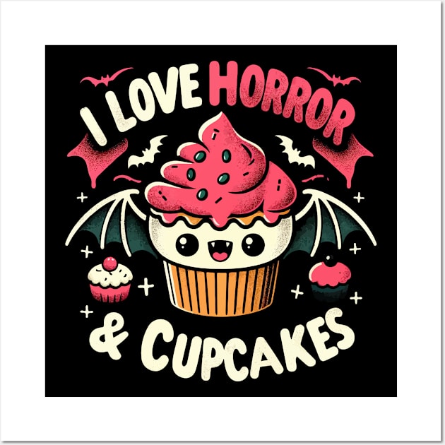 Creepy Cute I Love Horror - Goth Kawaii Cupcake Wall Art by QuirkyInk